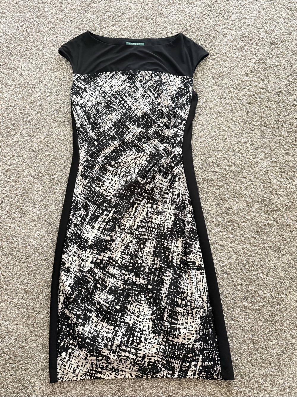 Lauren Ralph Lauren Black and White Abstract Midi Dress
